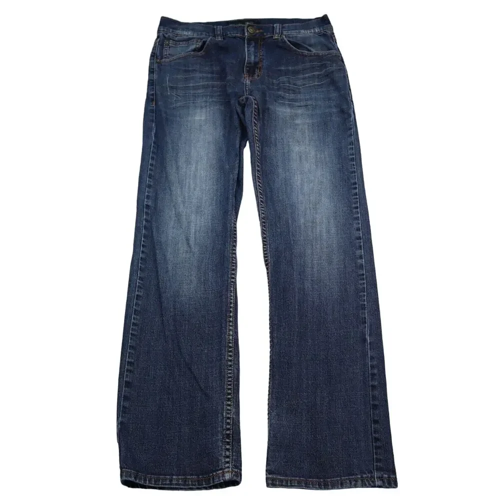 RS Pants Mens 32 Blue New York Slim Straight Mid Rise Zip Dark Wash Denim Jeans